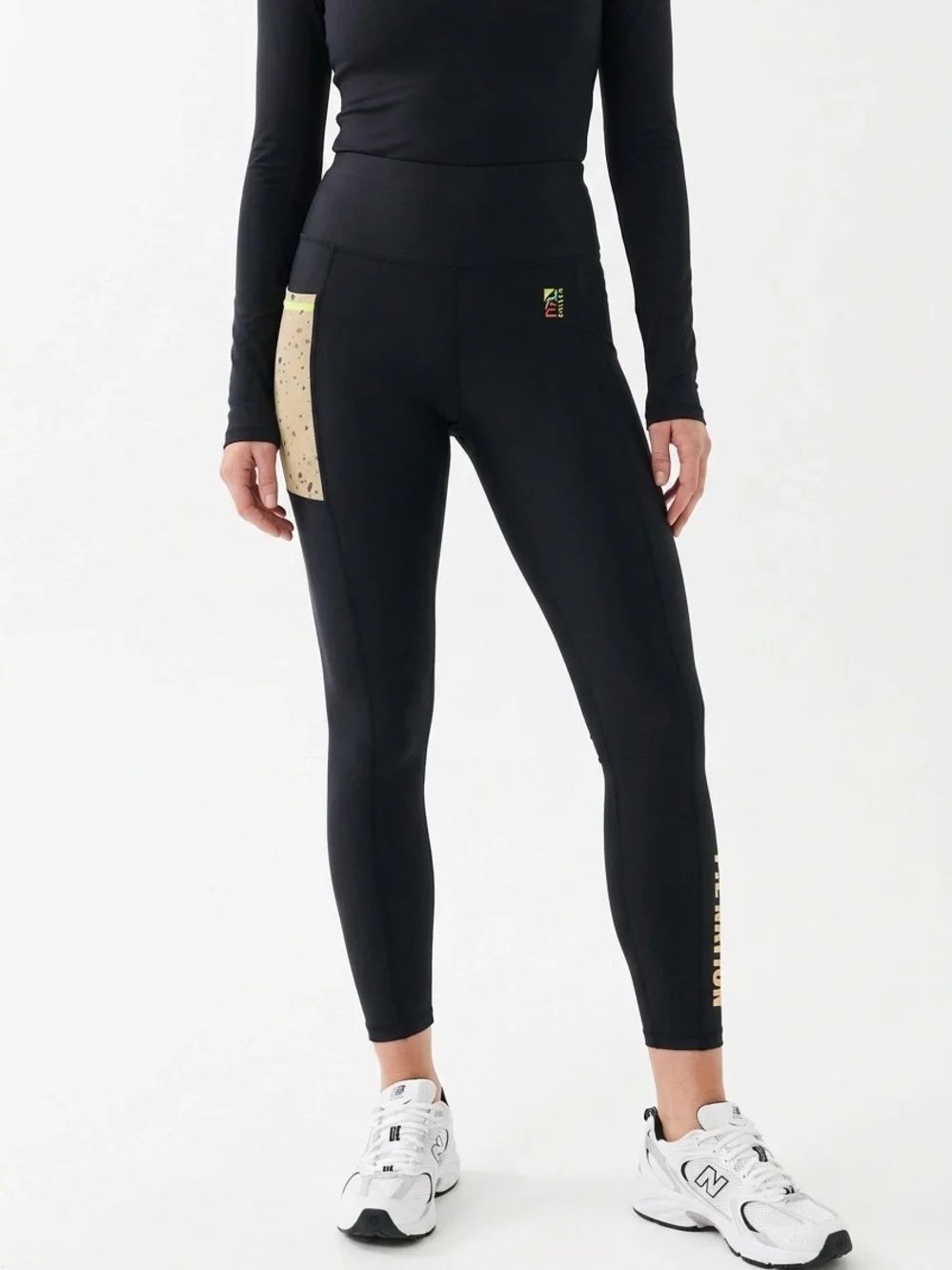 P.E NATION | Black High Rise Leggings Speckled Pocket Neon Logo Women’s Size XS